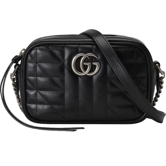 GUCCI Silver Hardware GG Marmont Small Shoulder Bag in Black - Picture 1 of 3